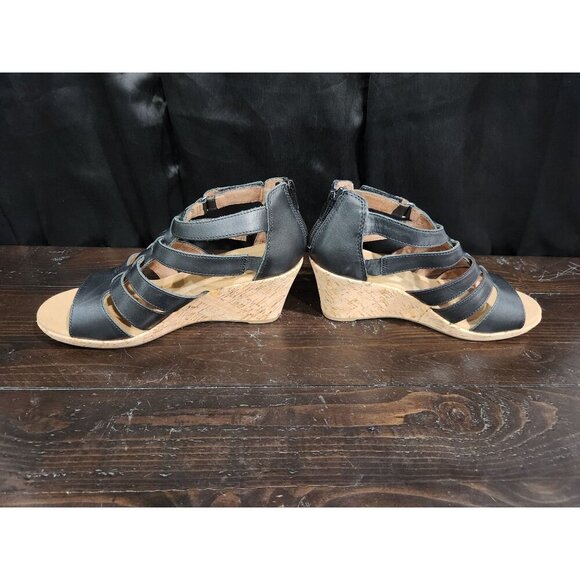 Rockport Briah Black Leather Gladiator Cork Wedge Sandal/Sz. 7.5 NWOB - Picture 2 of 10
